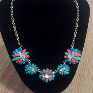 J. CREW PASTEL EPOXY RESIN AND CRYSTAL STONE GOLD-TONE BIB 17-19" NECKLACE